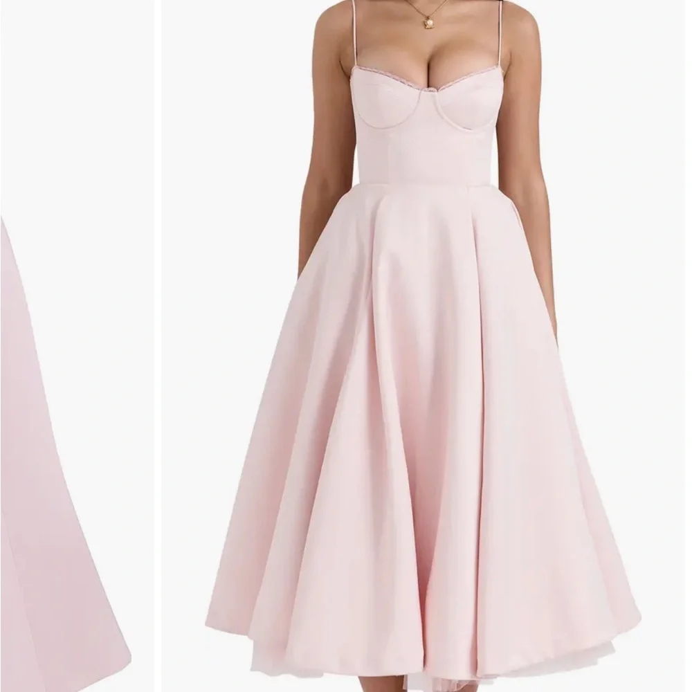 House of cb Mademoiselle Bustier Stretch Satin Midi Dress pink salt, SMALL - Picture 4 of 9